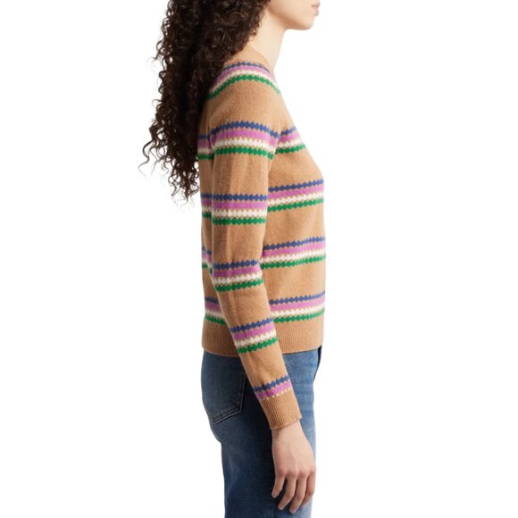 Boden Edie Fair Isle Sweater — Camel Brown Wool Crewneck Jumper XL NWT - Picture 5 of 8